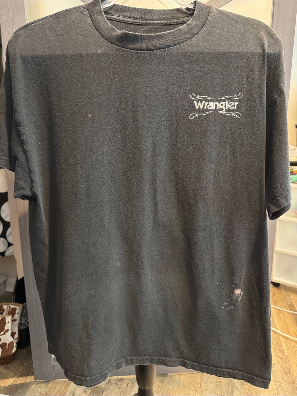 Wrangler Jack Daniel’s Old No 7 T Shirt Black Distressed Western 22” P2P